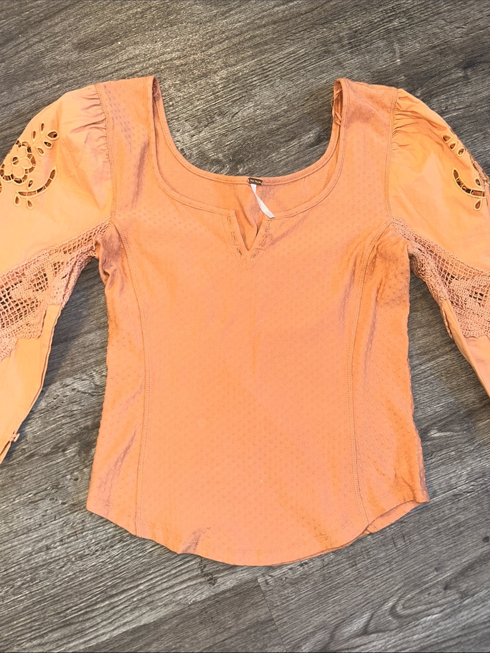 Free People Boho Crochet Lace Embroidered Sleeve Blouse Medium - Picture 2 of 9